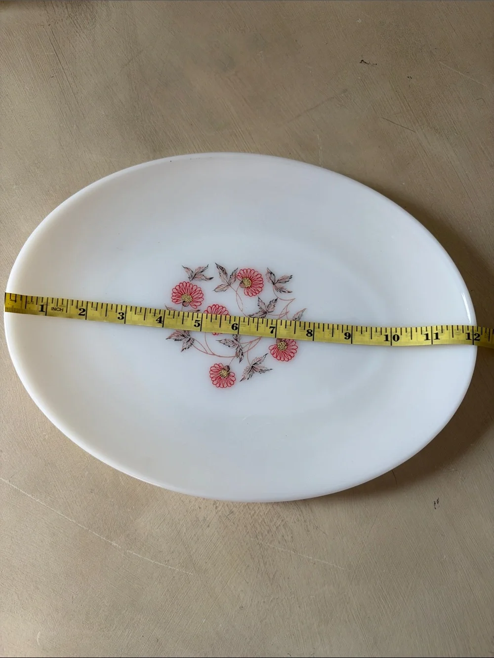 Fire King Fleurette Oval Platter Milk Glass 12 Inches